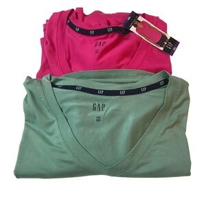 GAP Women's XXL V Neck Short Sleeve T Shirt Bundle Pink Green Soft Everyday